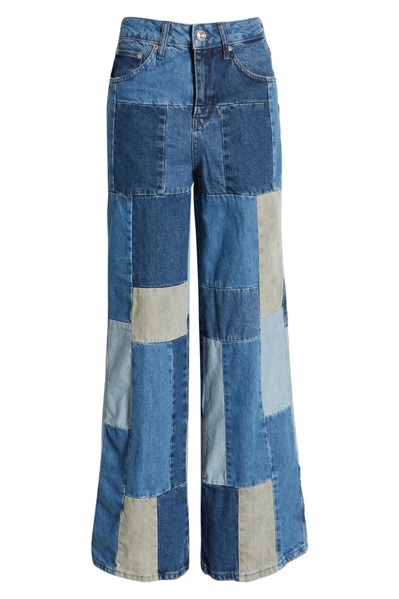 Patchwork Puddle Jeans, Alternate, color, DENIM