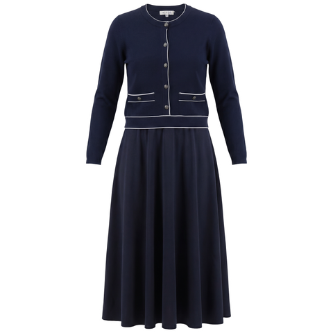 Crepe Knit Cardigan & Woven Midi Skirt Combo Dress Set