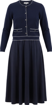 Vivid Crepe Knit Cardigan & Woven Midi Skirt Combo Dress Set