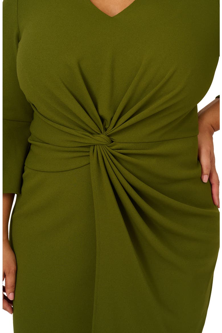 Bell Sleeve Twist Front Crepe Sheath Dress, Alternate, color, JUNGLE OLIVE