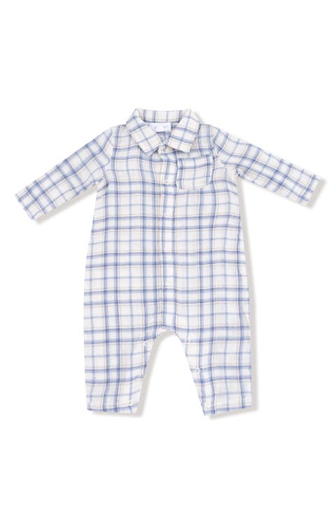 Blue Plaid Organic Cotton Muslin Polo Romper (Baby)