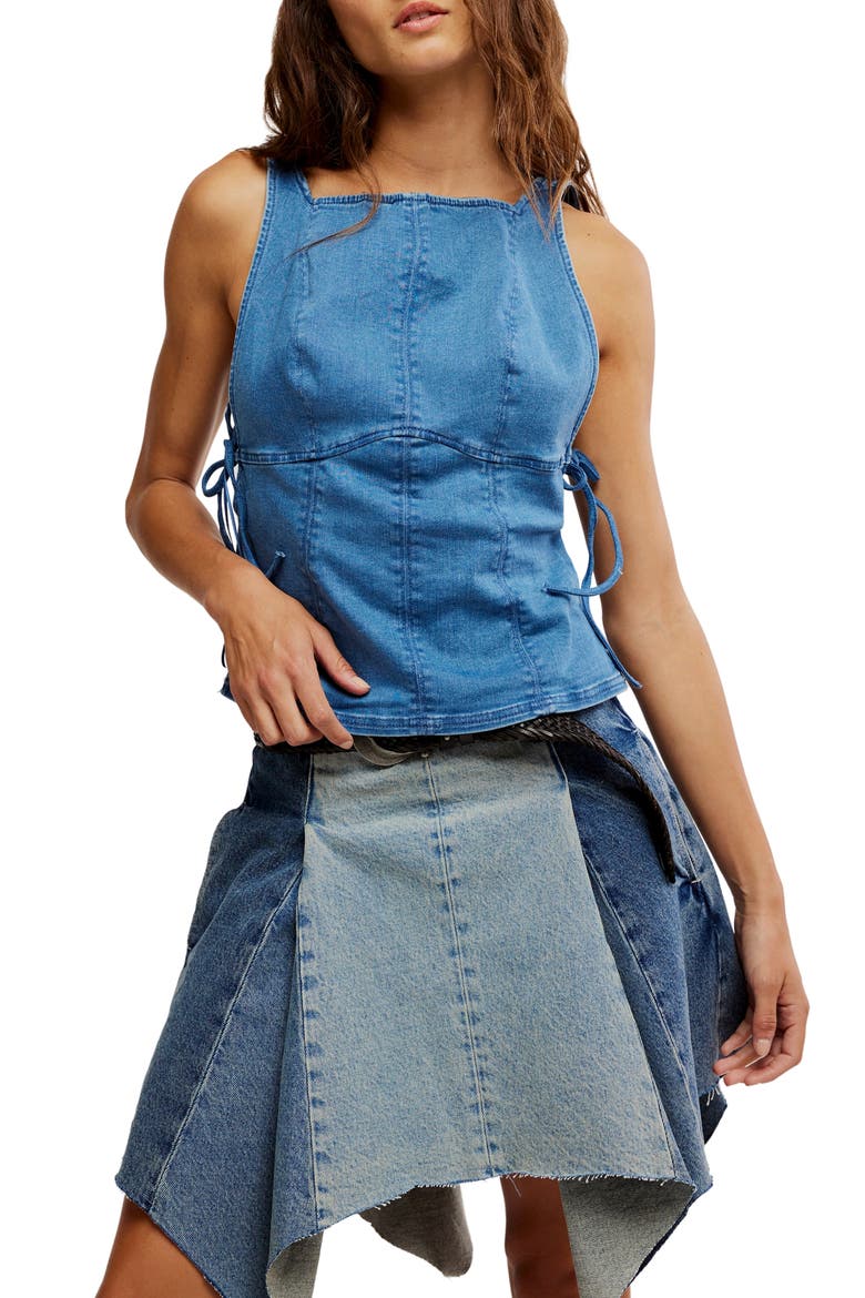 Not My Fault Denim Corset Tank, Main, color, DENIM BABY BLUE WASH