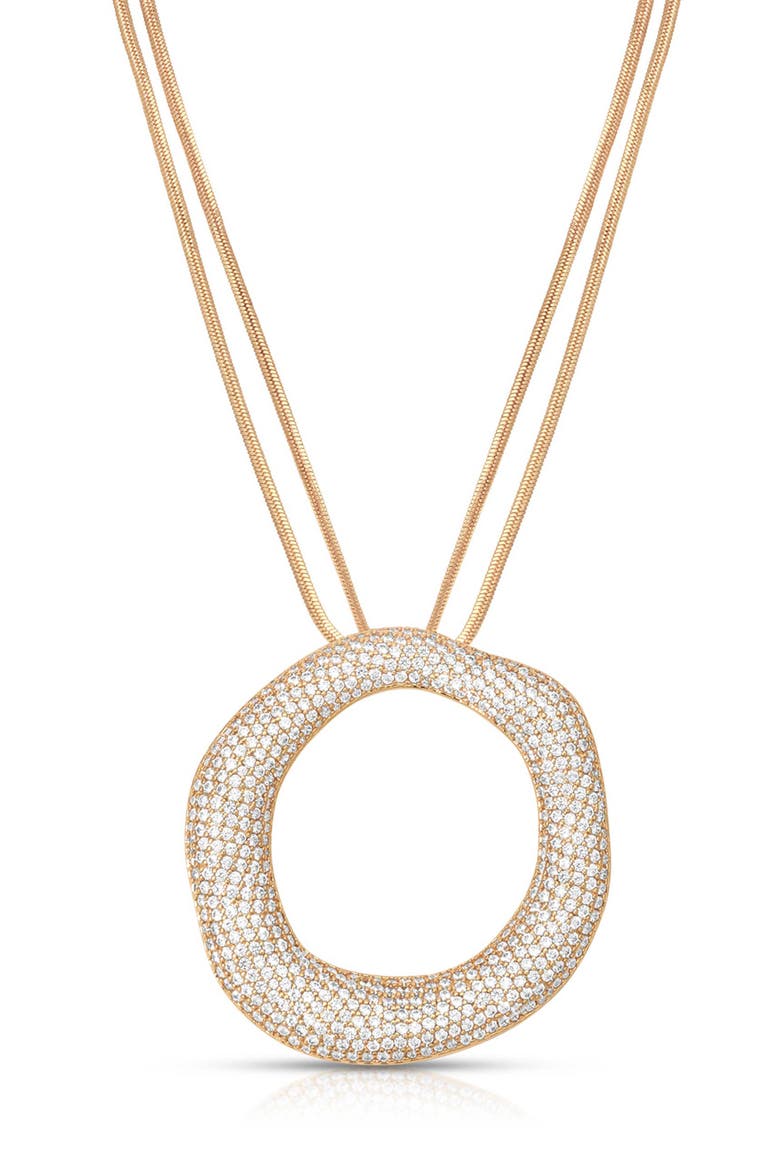 Pavé Cubic Zirconia Open Circle Pendant Necklace, Main, color, GOLD