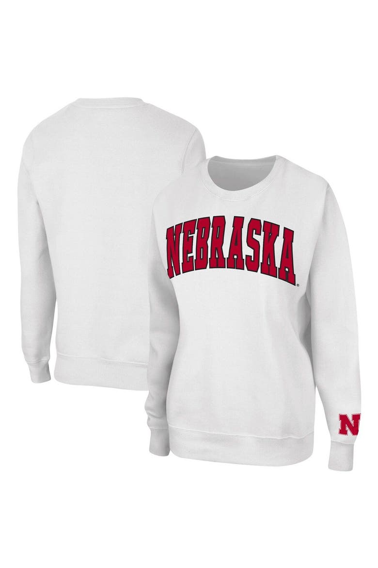 Women's Colosseum White Nebraska Huskers Campanile Pullover Sweatshirt, Alternate, color, White