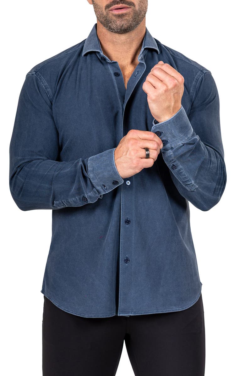 Maceoo Eins Marthy Contemporary Fit Button-Up Shirt, Alternate, color, Blue