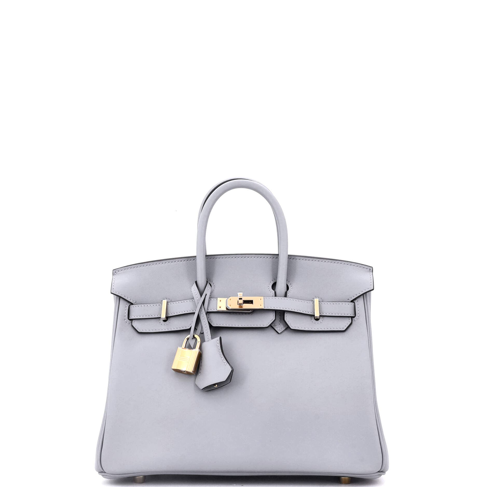 Pre-Owned Hermes Birkin Handbag Grey Swift with Permabrass Hardware 25, Main, color, 