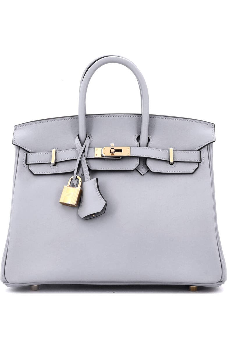 Pre-Owned Hermes Birkin Handbag Grey Swift with Permabrass Hardware 25, Main, color,
