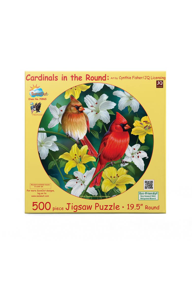 Cardinals in the Round 500 piece Jigsaw Puzzle for Adults Round, Alternate, color, Multicolor