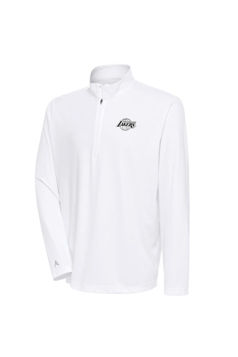 Men's Antigua White Los Angeles Lakers Metallic Logo Tribute Quarter-Zip Top, Main, color, White