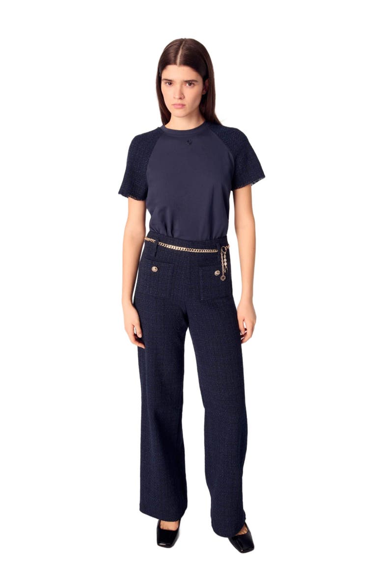 maje Tweed trousers with chain belt, Alternate, color, 