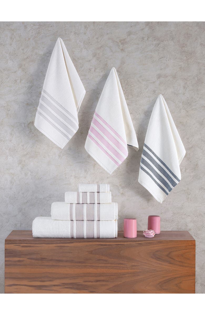 Brooks Brothers Contrast Boarder 2-Piece Towel Set, Alternate, color, Silver