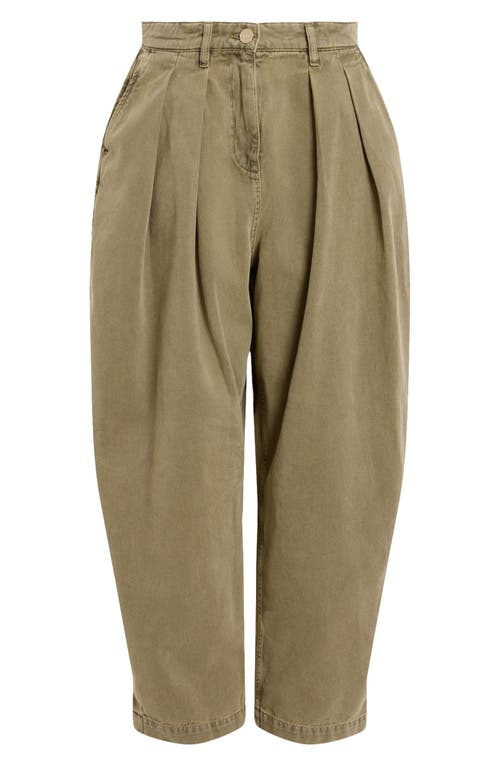 Allsaints Becca Pleated Barrel Leg Denim Trousers In Khaki Green