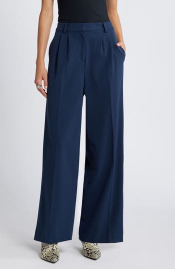 Open Edit Wide Leg Pants In Navy Blazer
