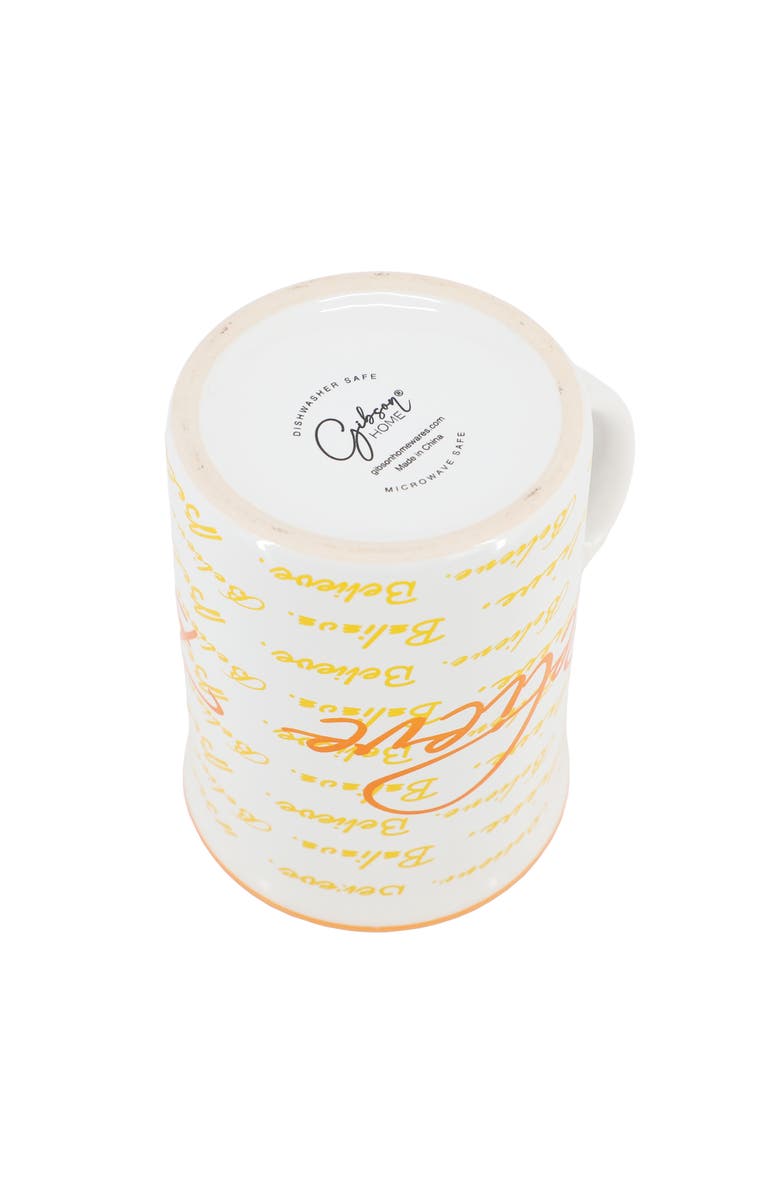 Gibson Home Inspirational Words Believe 4 Piece 16 Ounce Stoneware Mug Set, Alternate, color, Orange