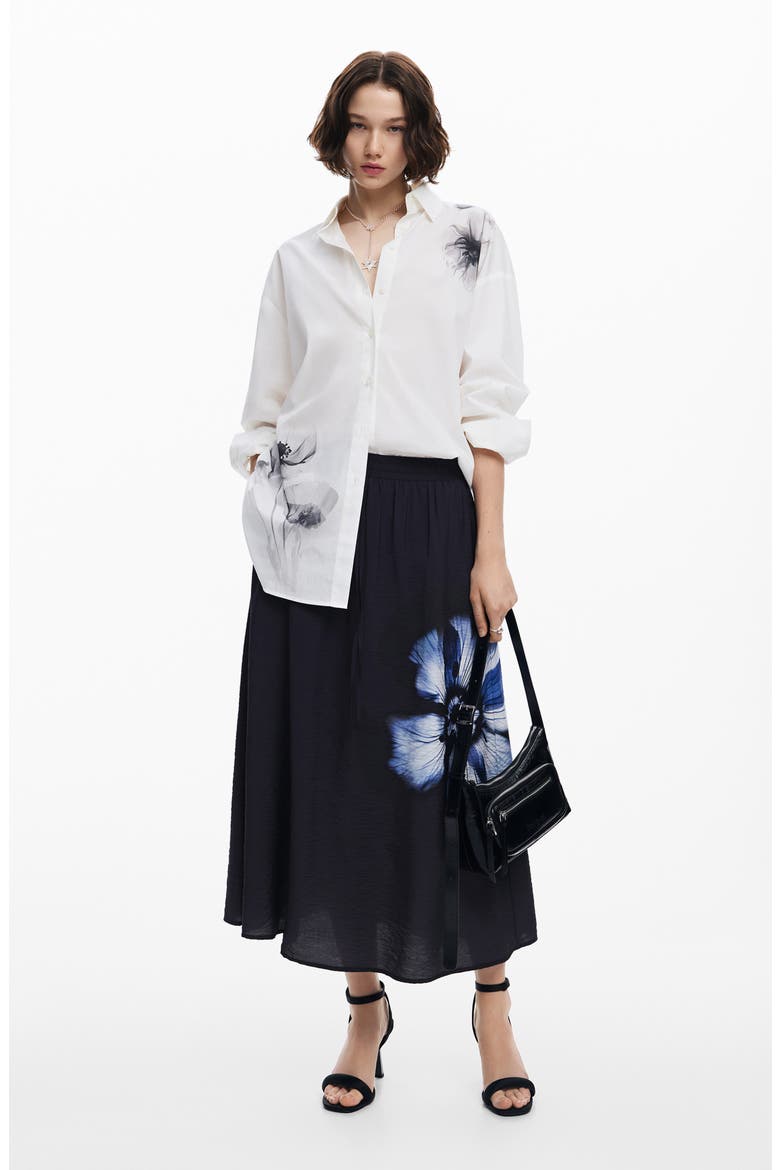Osaka Floral Oversize Cotton Button-Up Shirt, Alternate, color, WHITE