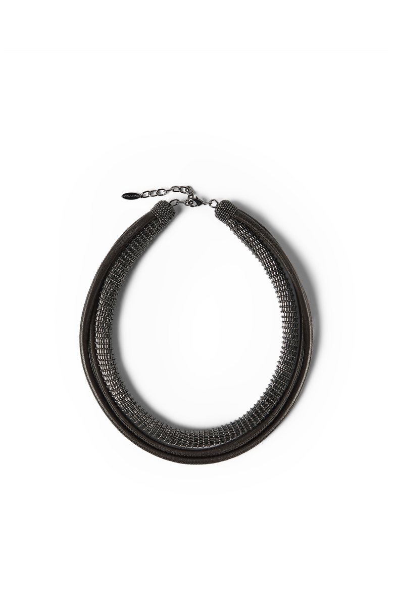 Leather precious necklace, Main, color, Black
