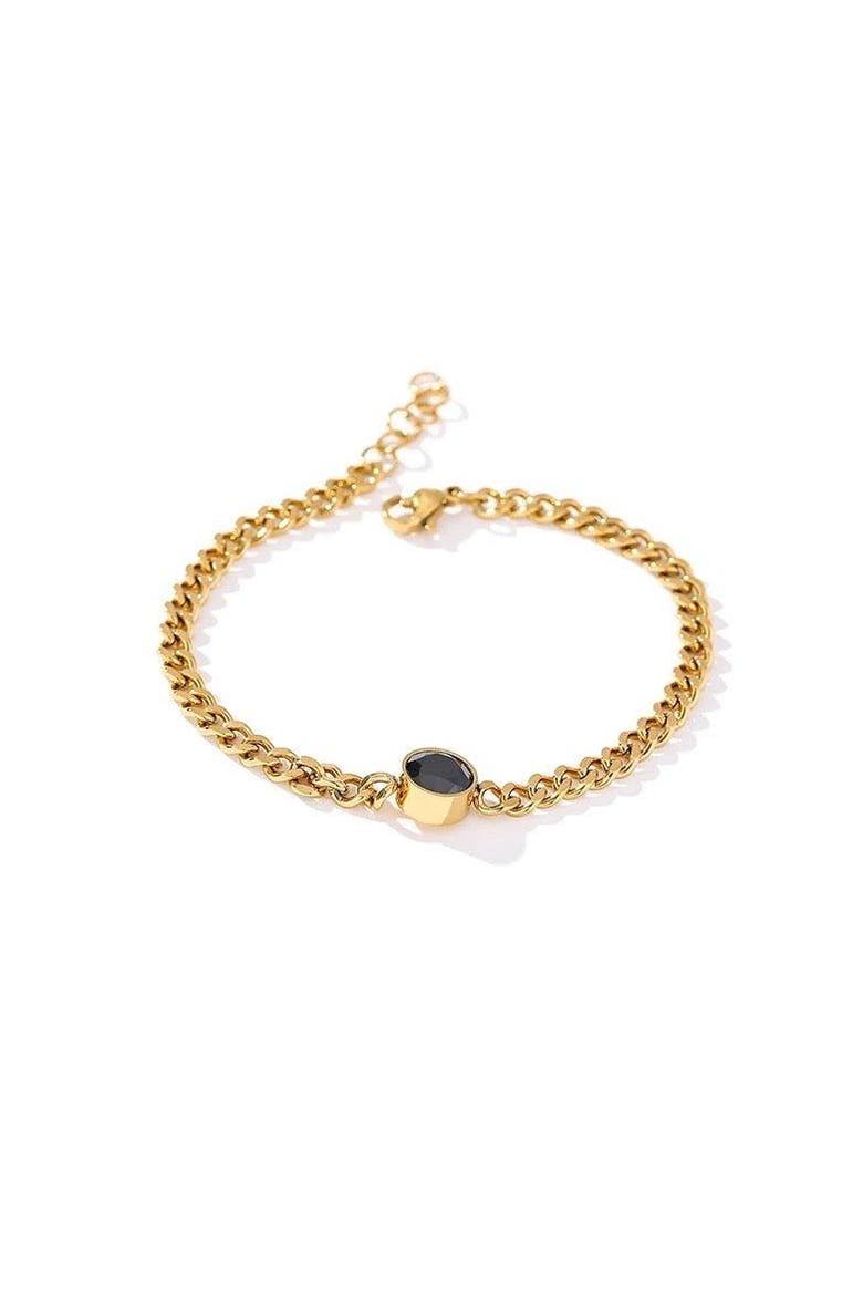Gold Link Chain Bracelet with Black Crystal Charm, Main, color, Gold
