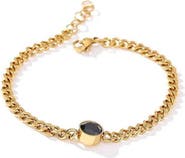 DLORIA Gold Link Chain Bracelet with Black Crystal Charm