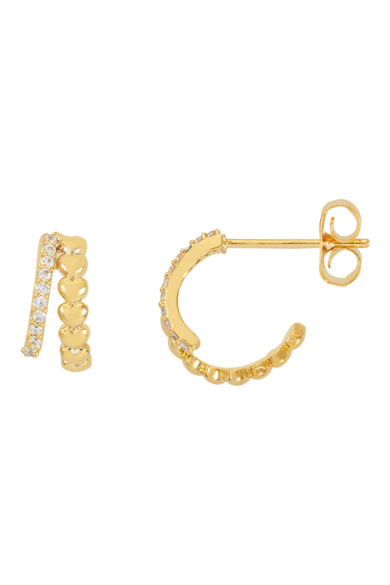 Heart & Cubic Zirconia Double Illusion Hoop Earrings, Main, color, GOLD