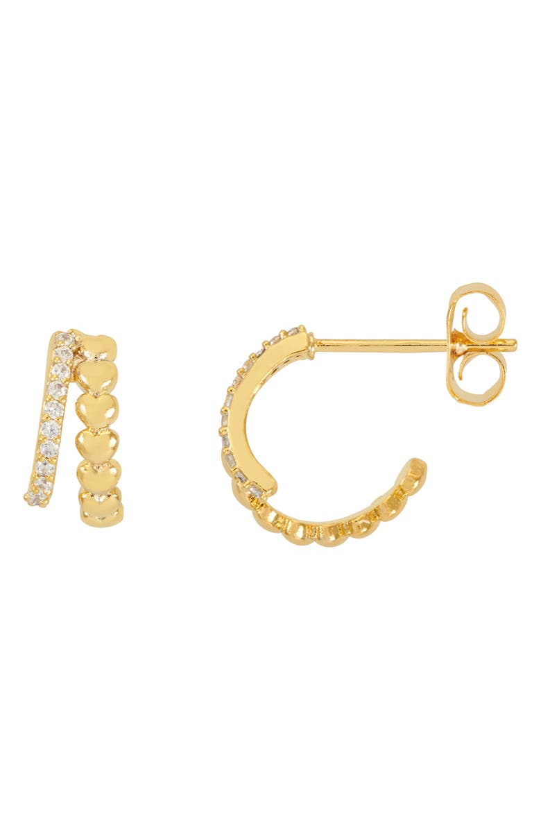 Estella Bartlett Heart & Cubic Zirconia Double Illusion Hoop Earrings, Main, color, Gold