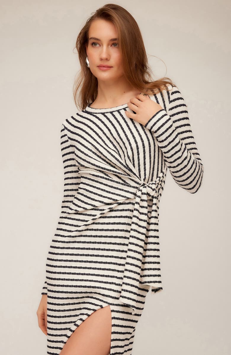 FIFTEEN TWENTY Maddie Side Tie Long Sleeve Cotton Blend Midi Dress, Alternate, color, Stripe