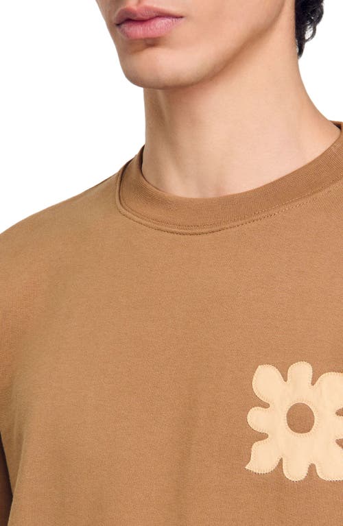 Sandro Cotton Flower Patch Sweater In Nut