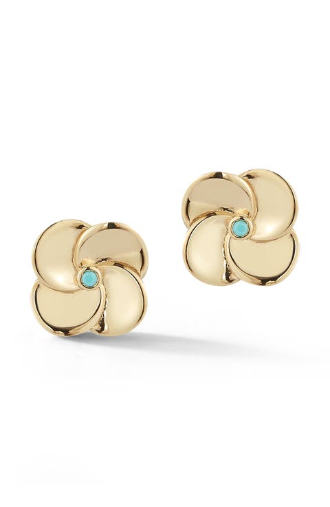 <p>14K Gold Turquoise Flower Stud Earrings</p>