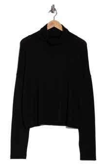 Renee C Cowl Neck Long Sleeve Brushed Knit Crop Top