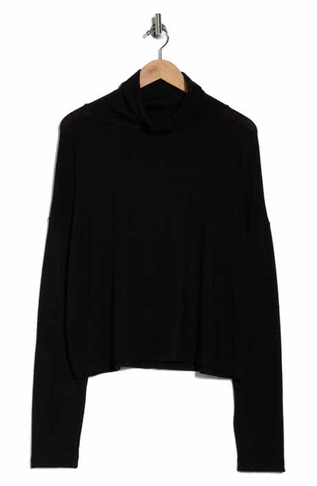 Renee C Cowl Neck Long Sleeve Brushed Knit Crop Top
