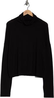 Renee C Cowl Neck Long Sleeve Brushed Knit Crop Top
