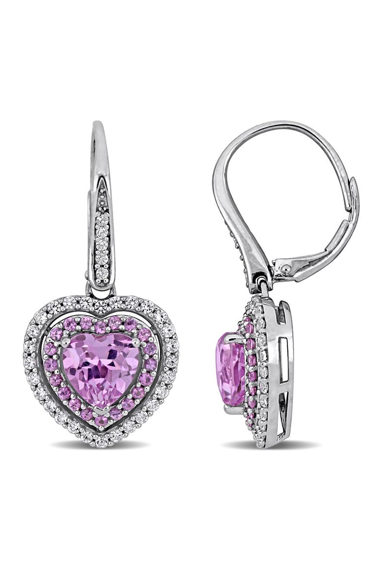 Pink & White Sapphire Heart Earrings 10K, Main, color, Pink Sapphire