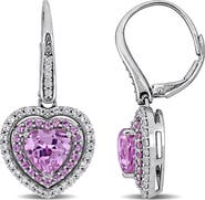 Julianna B. Pink & White Sapphire Heart Earrings 10K