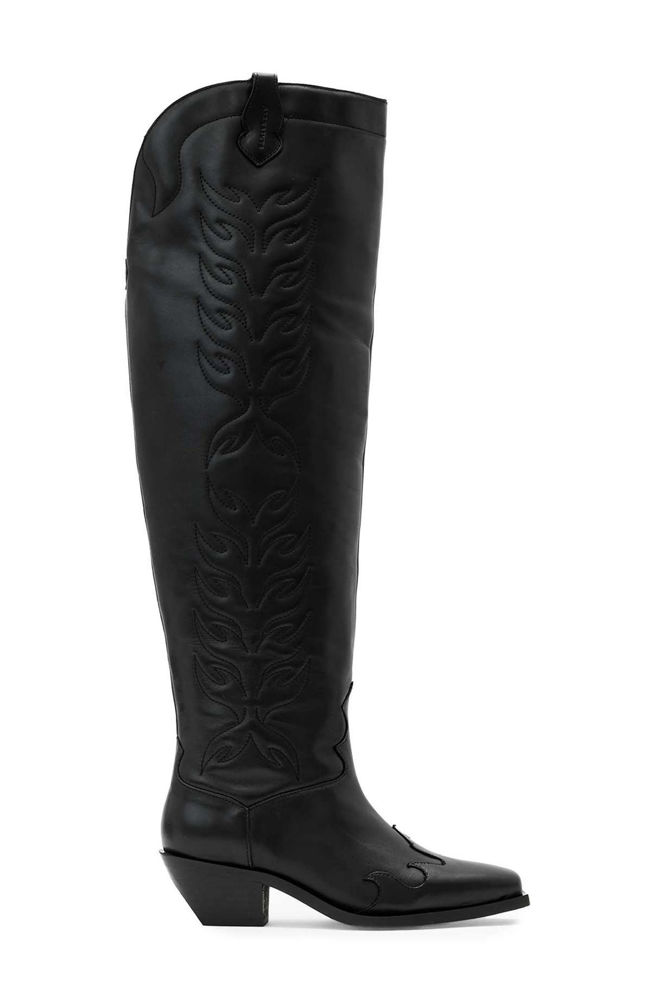 AllSaints Landon Over the Knee Western Boot, Alternate, color, Black