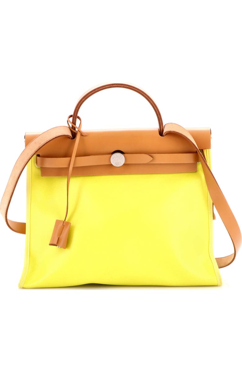 Pre-Owned Hermes Herbag Zip Berline Vache Canvas and Leather 31, Main, color, Lime