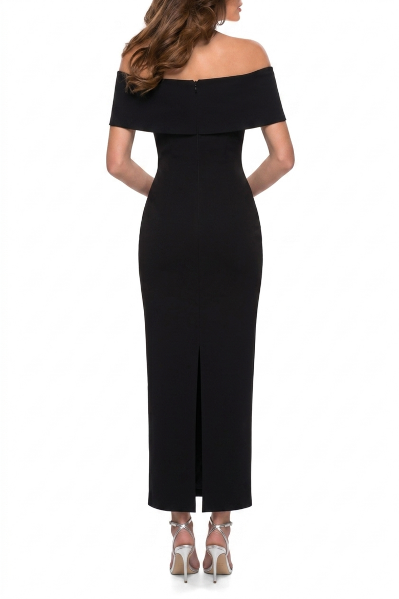 Built In Shapewear Off the Shoulder Column Midi Dress, Alternate, color, Jet