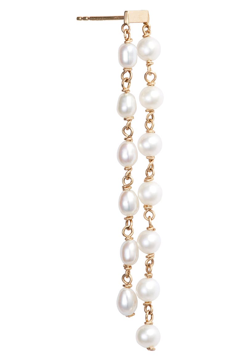 Duo Pearl Drop Earrings, Alternate, color, YELLOW GOLD/ PEARL