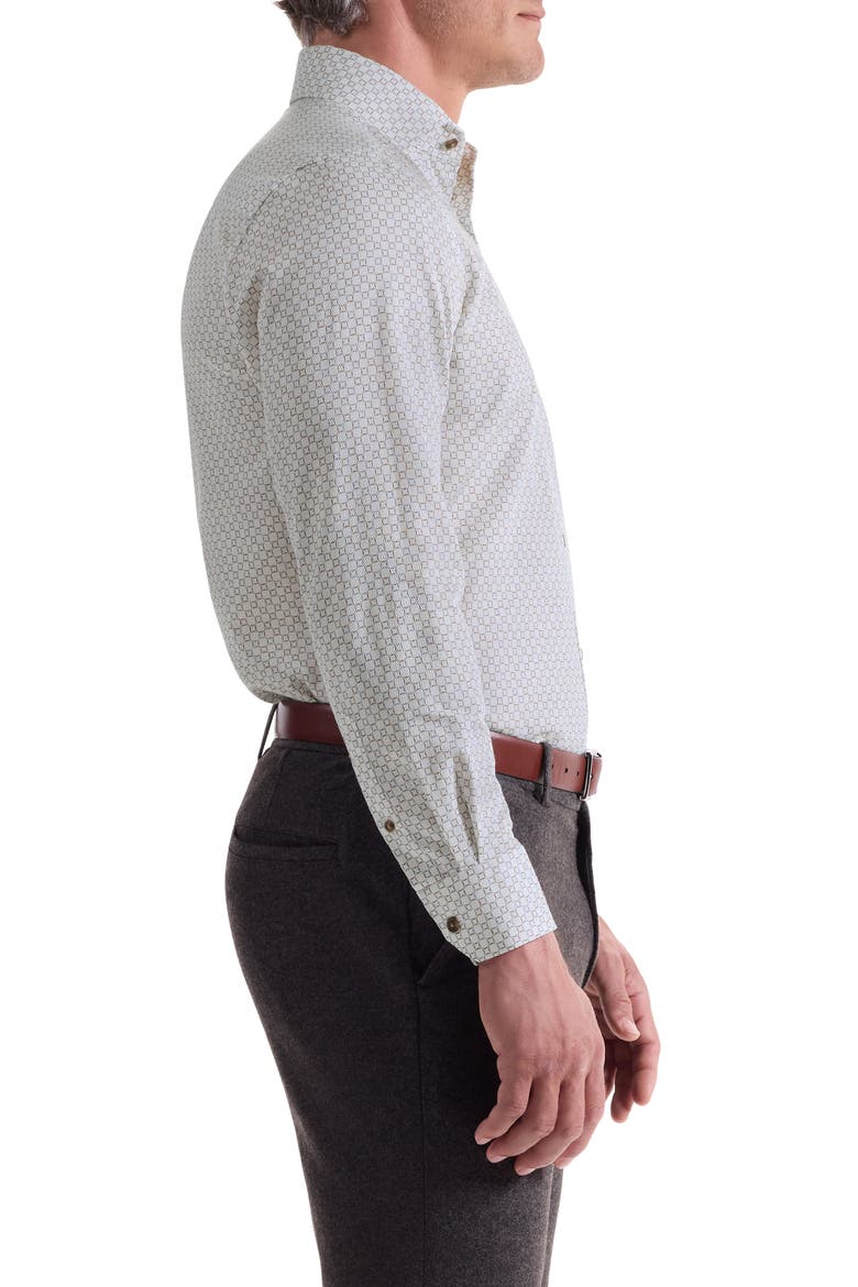 Alvin Shaped Fit Geo Print Button-Up Shirt, Alternate, color, CHALK