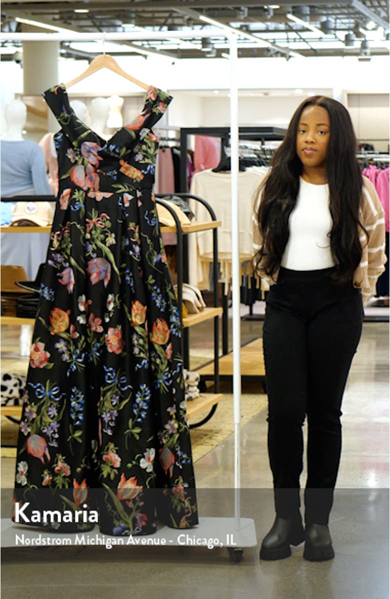 Floral Embroidered Off-the-Shoulder A-Line Gown, sales video thumbnail