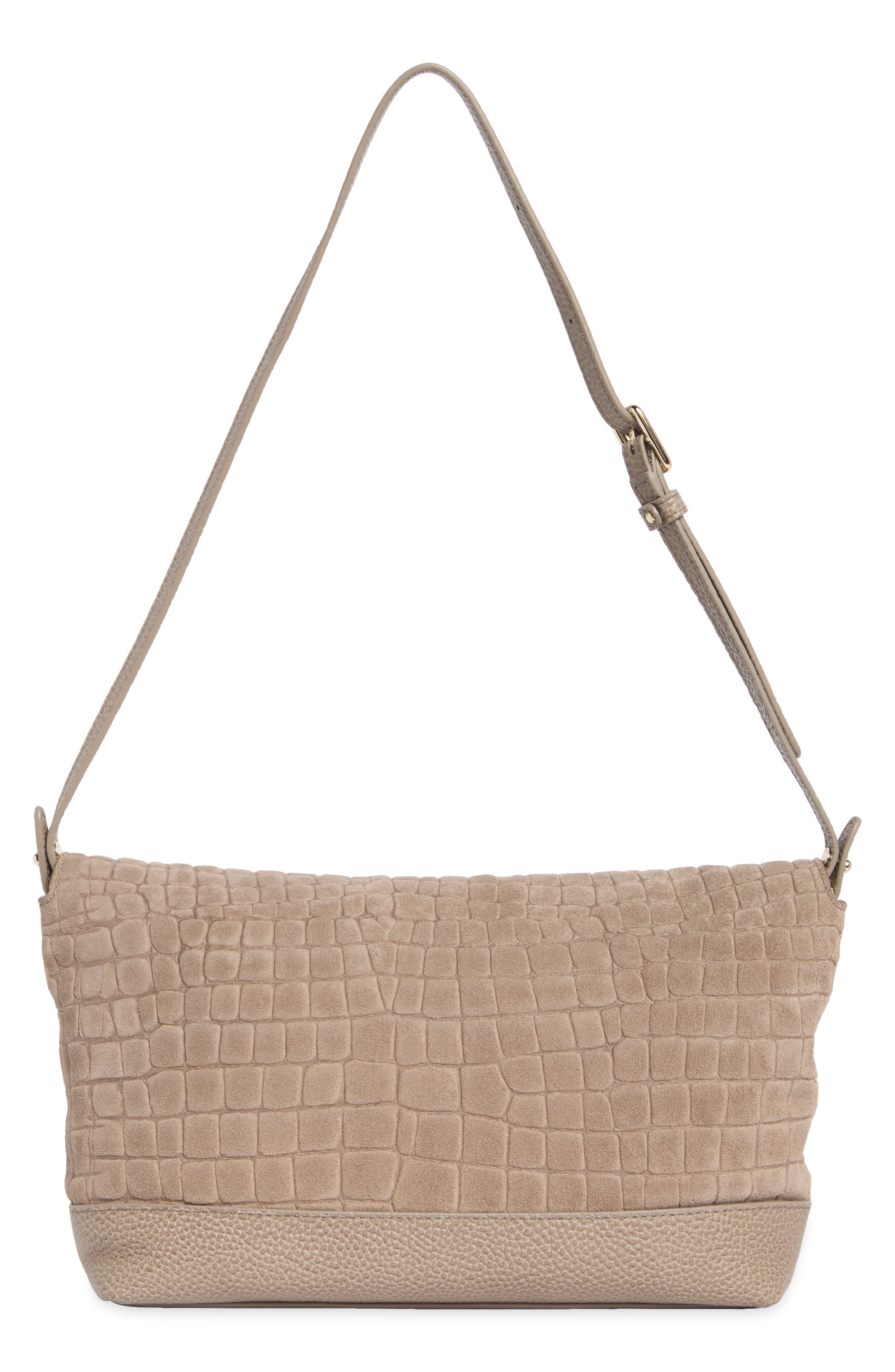 Kalina Croc Embossed Leather Shoulder Bag, Alternate, color, WARM GRAY BEDROCK