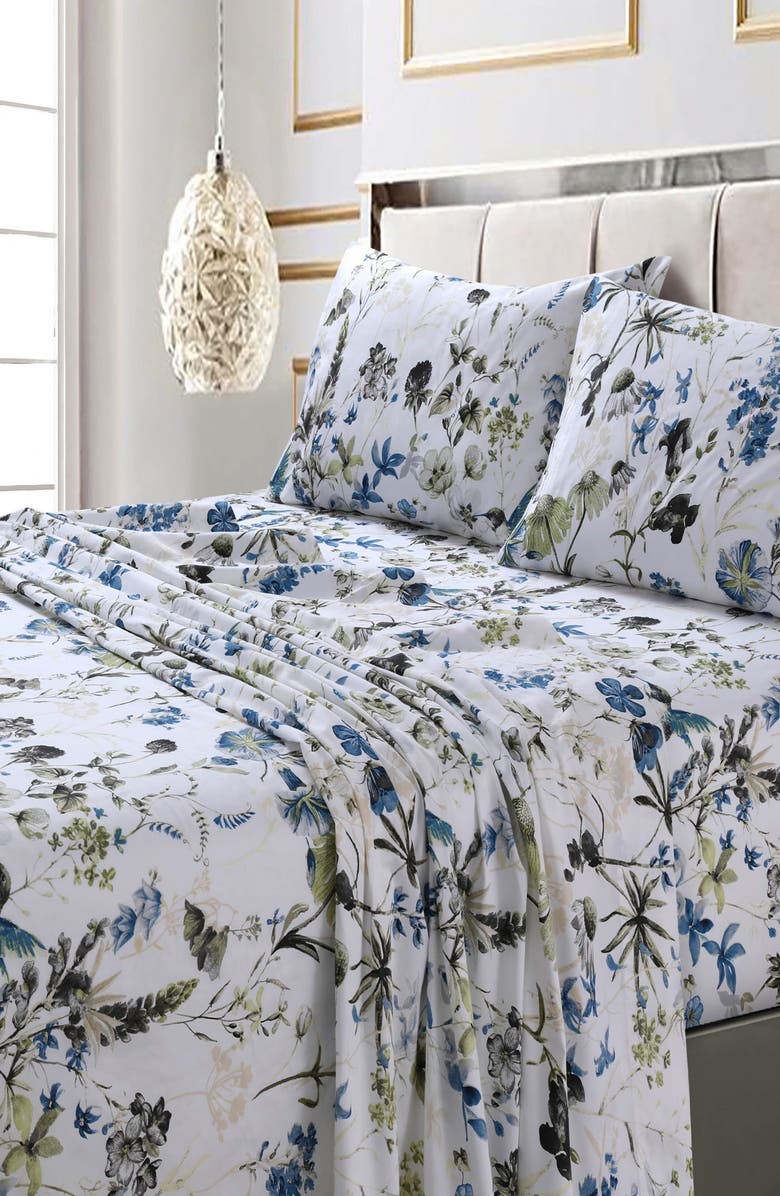 AZORES HOME Amalfi 300 Thread Count Sateen Sheet Set, Alternate, color, Blue