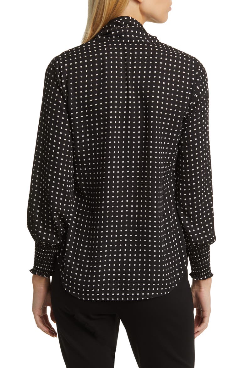 Crêpe de Chine Tie Neck Blouse, Alternate, color, ANNE BLACK/ ANNE WHITE