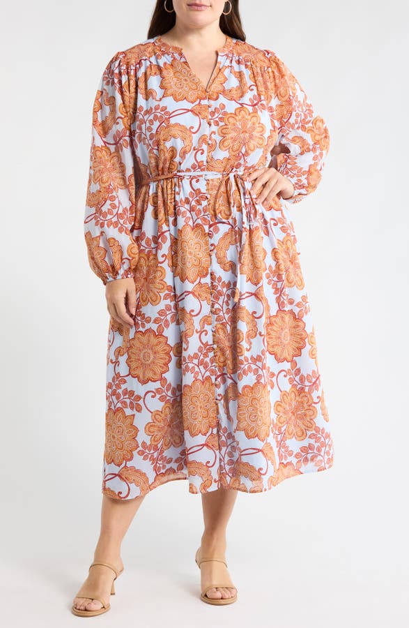 Siany Floral Ameni Long Sleeve Midi Shirtdress