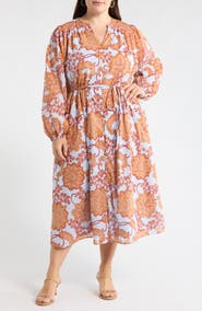 SUGARLIPS Siany Floral Ameni Long Sleeve Midi Shirtdress