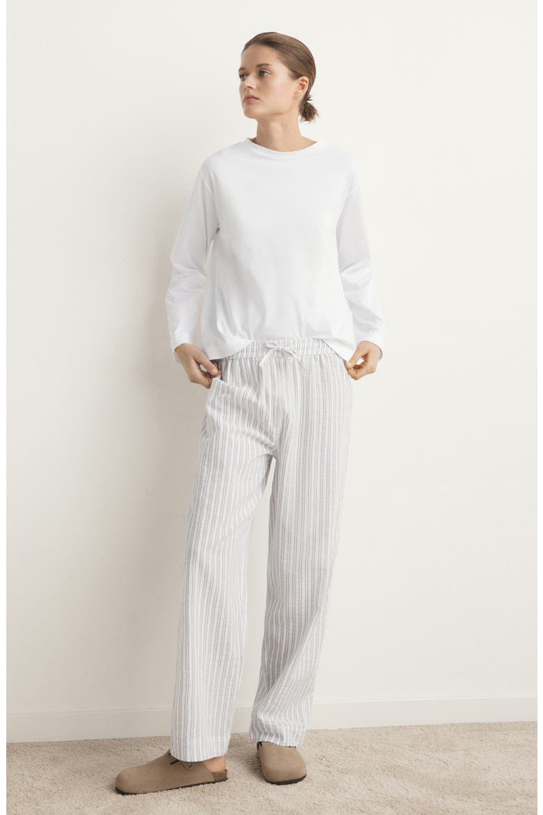 Two-Piece Stripe Cotton Pajamas, Alternate, color, GREY