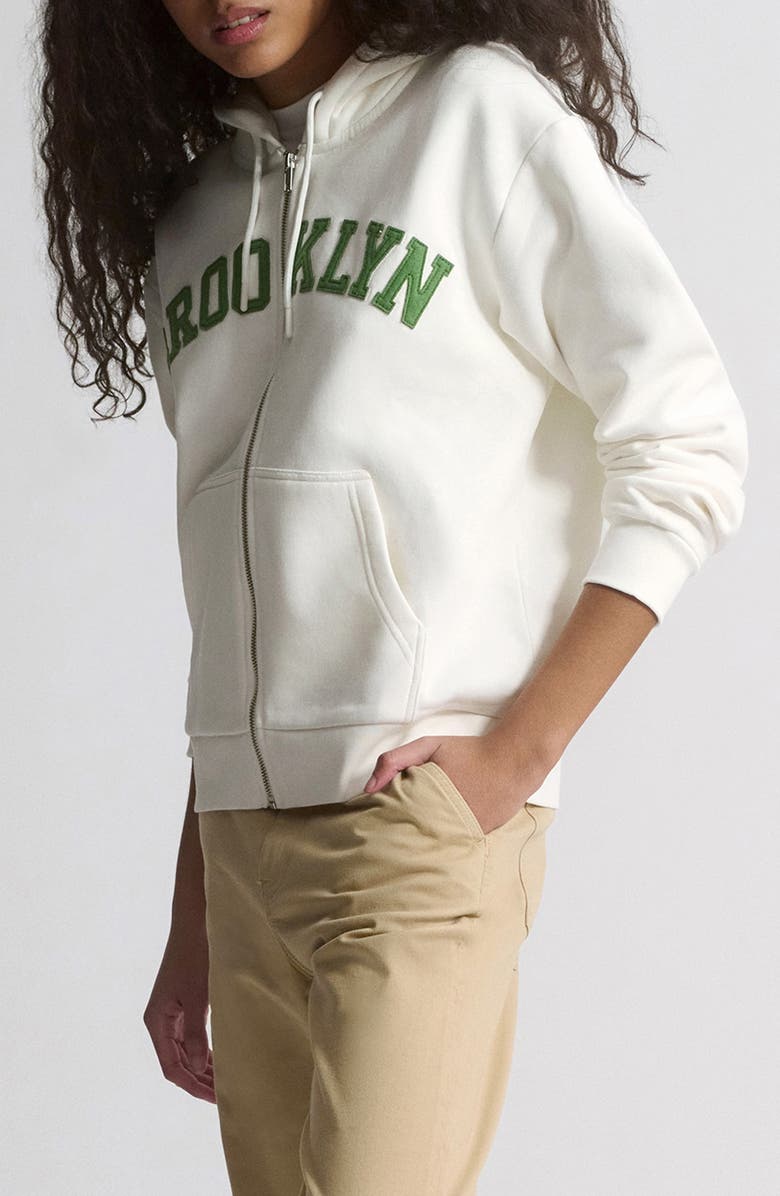 Brooklyn Industries Logo Front Zip Hoodie, Alternate, color, White