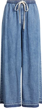 CITY BLUES Drawstring Raw Hem Wide Leg Pants