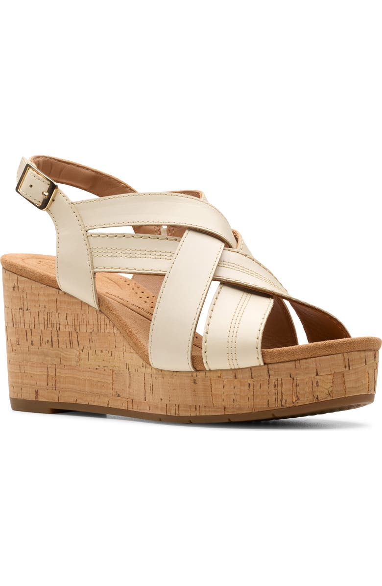 Clarks<sup>®</sup> Sabina Wedge Slingback Sandal, Main, color, Cream Leather