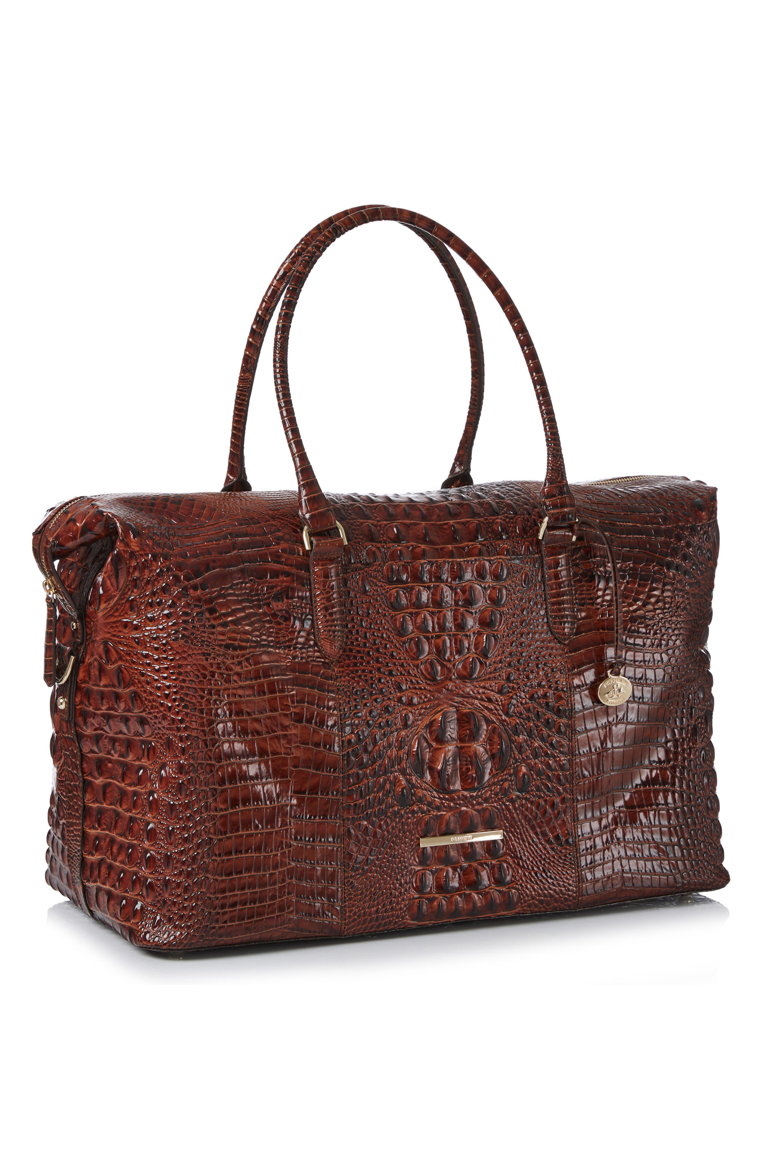 Brahmin Duxbury Croc Embossed Leather Weekend Bag, Alternate, color, Pecan