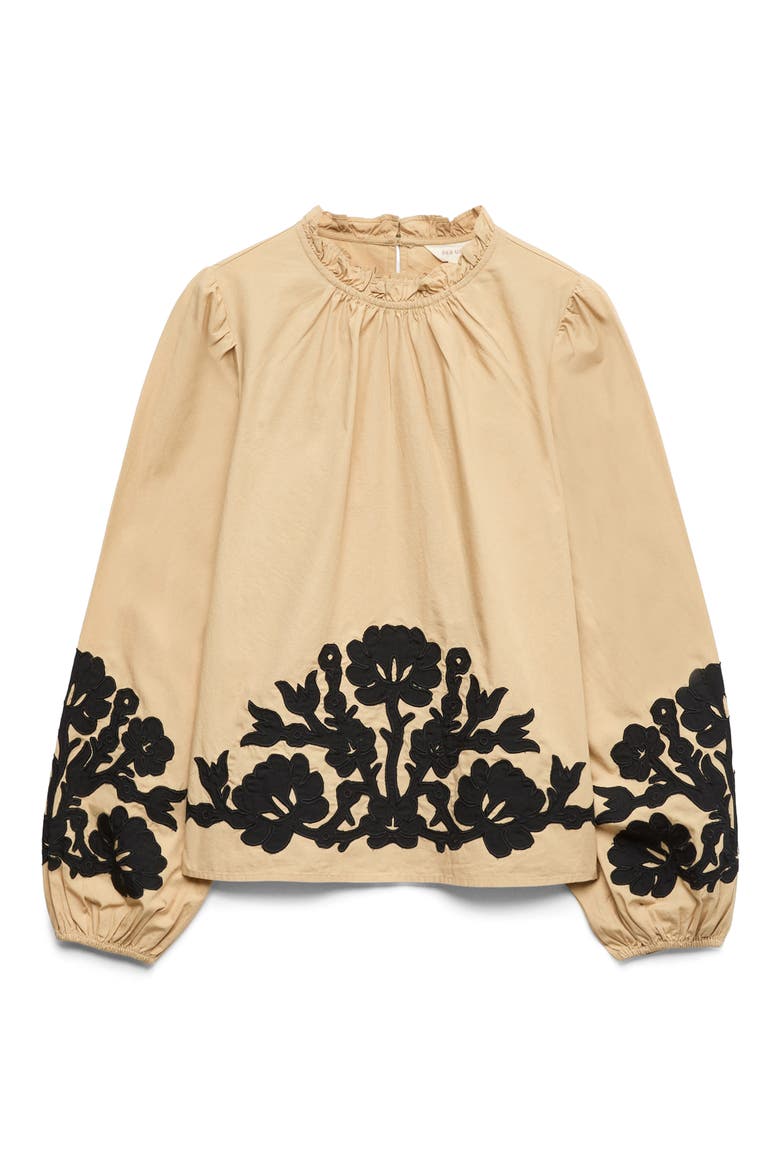 Floral Embroidered Mock Neck Top, Alternate, color, BROWN