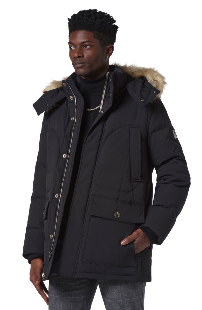 Andrew Marc Olmstead Hooded Down Puffer Jacket with Faux Fur Trim, Alternate, color, 